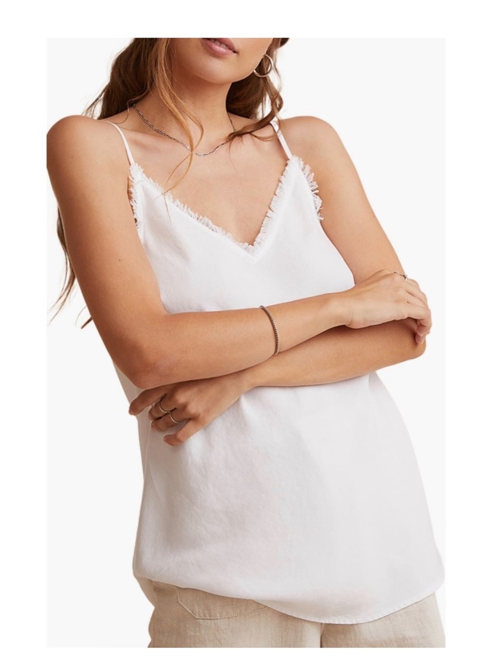 Cloth & Stone Top White Frayed Cami Top Camisole TENCEL size XS